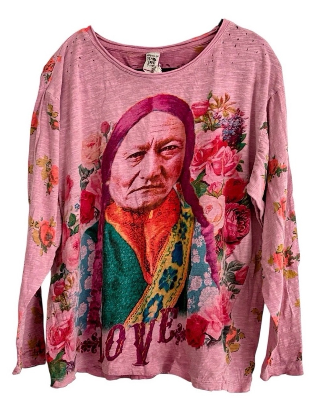 Magnolia Pearl Pink Floral Long Sleeve Tee with Colorful Portrait - Picture 1 of 3